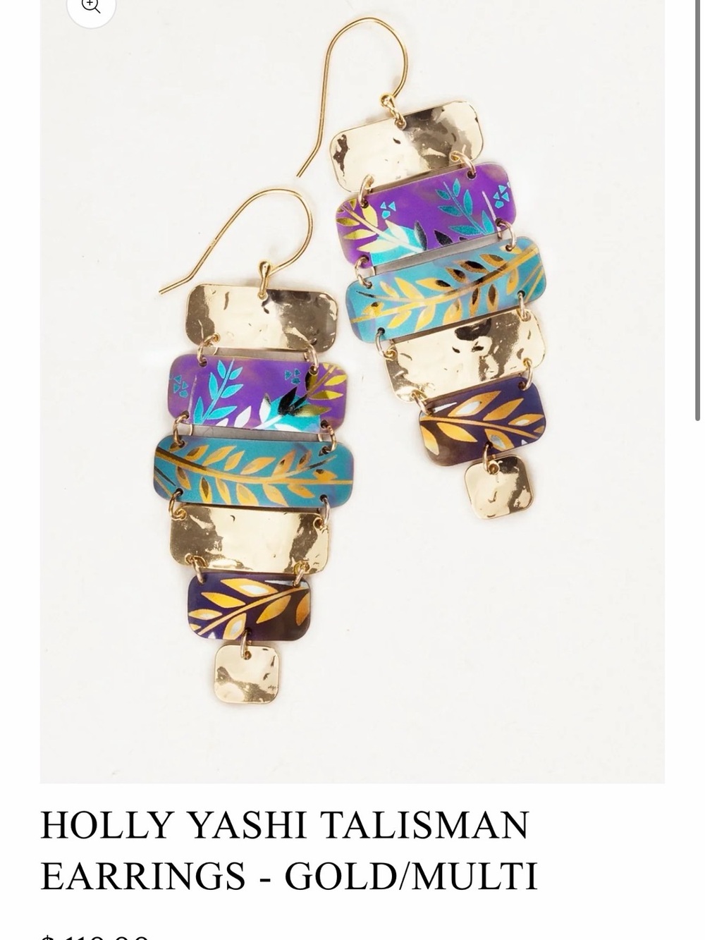Gold and Purple-Teal Leaf Drop Earrings